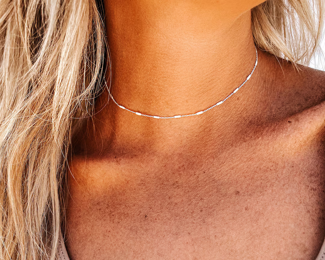 Dainty Bar Satellite Choker • Chain Choker Necklace • Satellite Chain Choker • Sterling Sil... | Etsy (US)