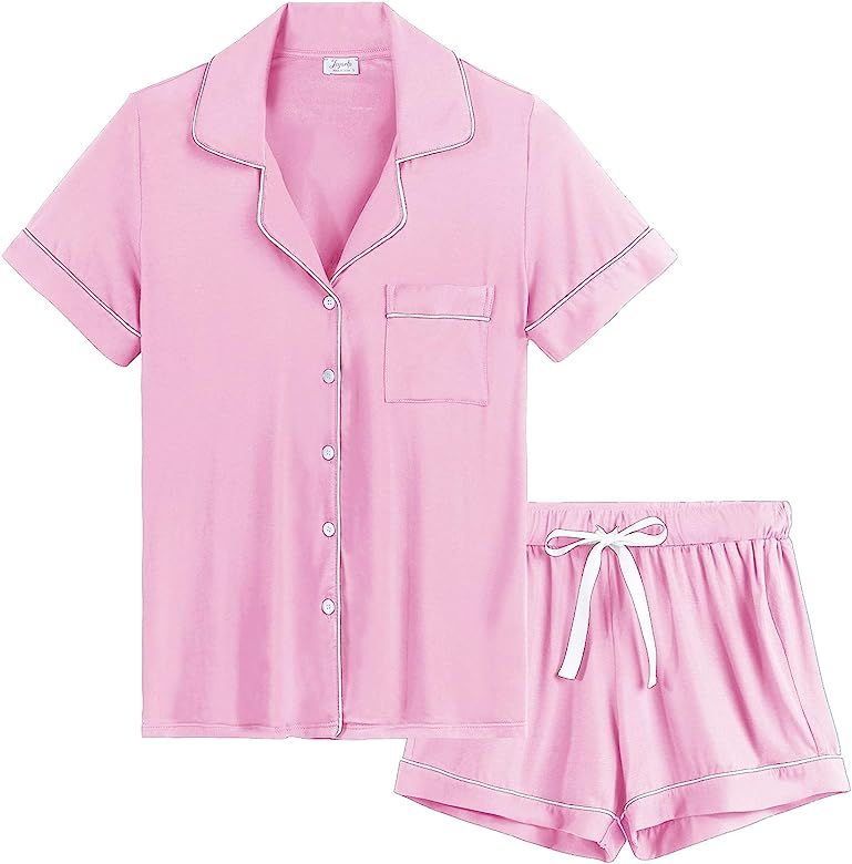 Womens Soft Bamboo Pajama Button Down Short Sleeve Pj Set | Amazon (US)
