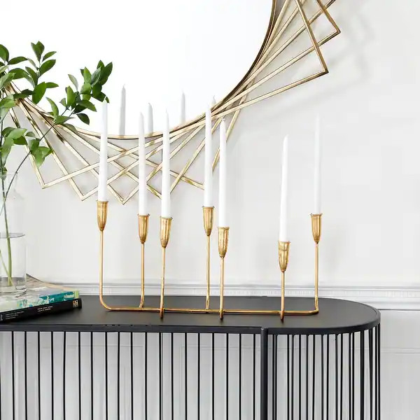 CosmoLiving by Cosmopolitan Gold Metal Long Tapered 7 Holder Decorative Candelabra | Bed Bath & Beyond