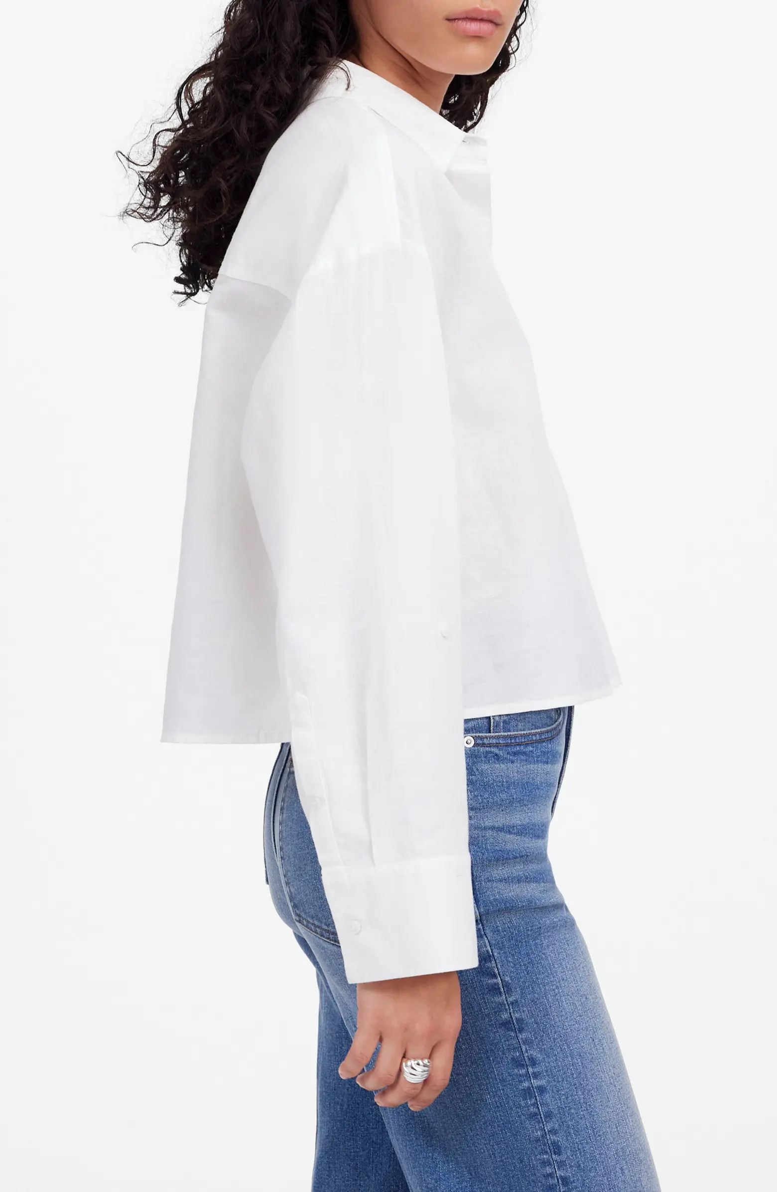 Straight Hem Crop Linen & Cotton Button-Up Shirt | Nordstrom Rack