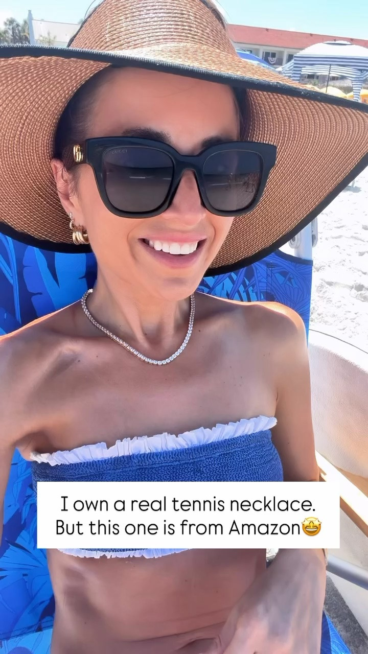 Beach days are the best days 🇺🇸🇺🇸 love this ruffled bikini - one size fits more! Can fit up to size 14. UPF 50+ packable hat. Love these Gucci sunglasses. Amazon tennis necklace. Beach vacation. Summer outfit. 4th of July outfit.

#LTKootd #LTKSwim #LTKTravel