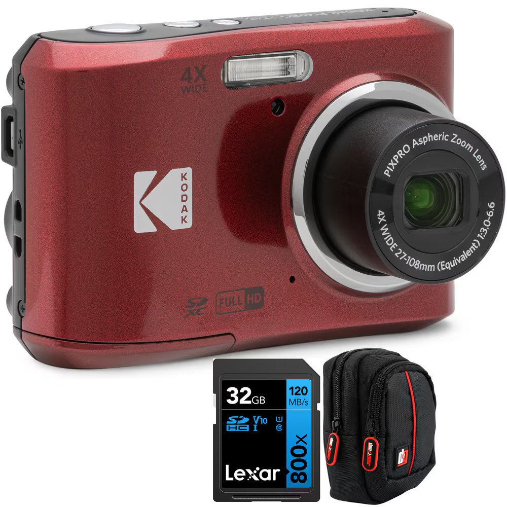Kodak - PIXPRO FZ45 16MP Digital Camera Red +Lexar 32GB Memory Card +Camera Case | Best Buy U.S.