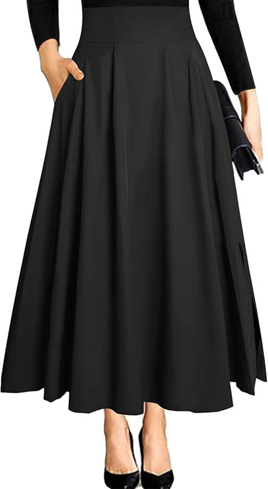 RANPHEE Women's Ankle Length High Waist A-line Flowy Long Maxi Skirt with Pockets | Amazon (US)