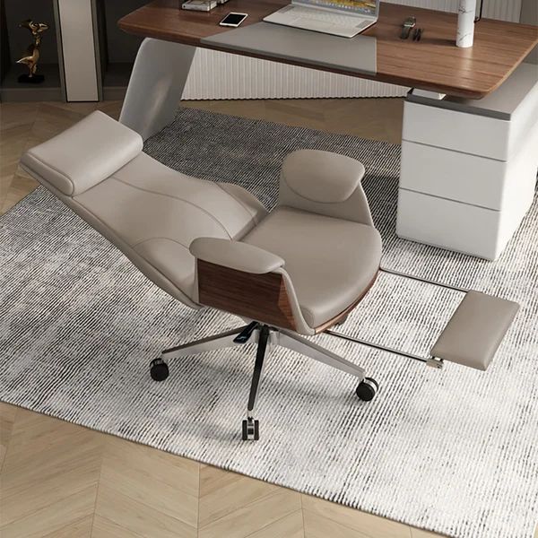 Reclining Leather Office Desk Chair High Back Adjustable Swivel Khaki Executive Chair-Homary | Homary