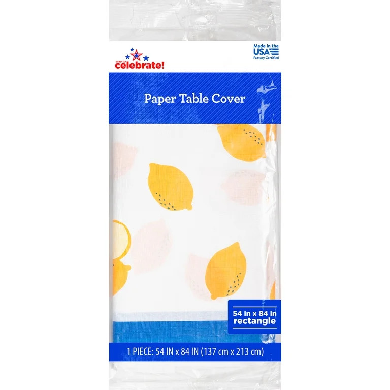 Way to Celebrate Summer Lemon Disposable Paper Tablecloth, Blue and Yellow, 54" x 84" | Walmart (US)
