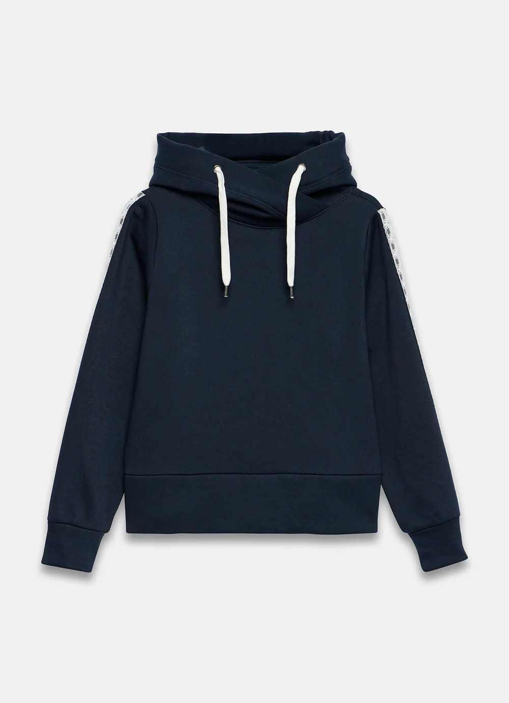 Navy Crochet Trim Hoodie | Mint Velvet