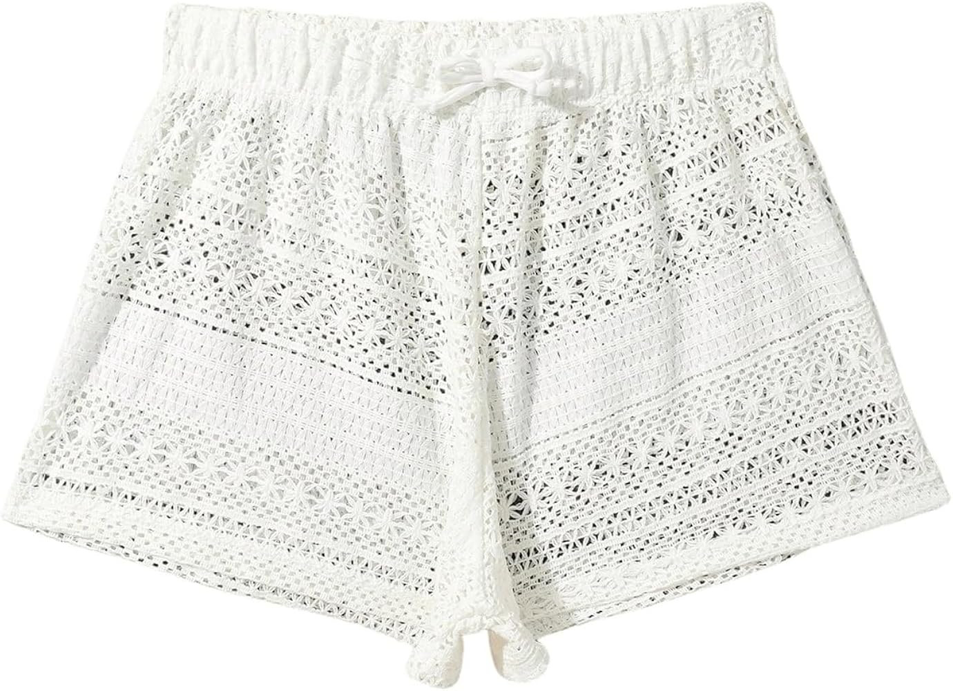 Milumia Girl's Crochet Swim Cover Up Hollow Eyelet Shorts Bikini Coverup Vacation Outfits | Amazon (US)