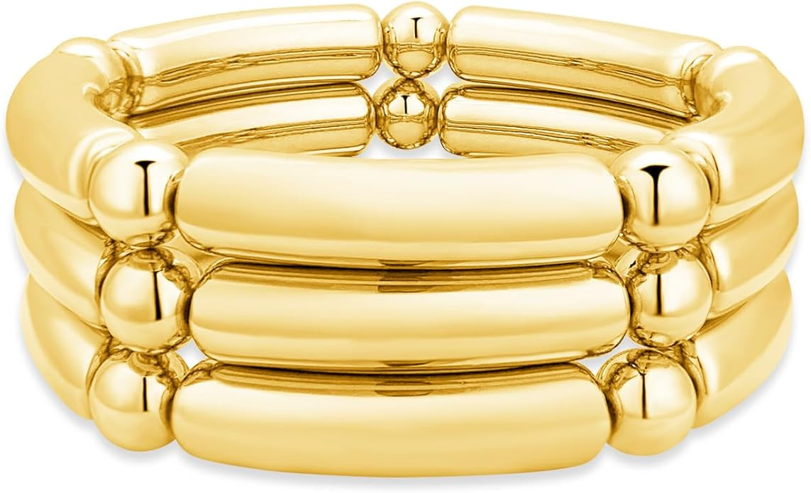 YBMYCM 5PCS Gold Chunky Bangles Bracelets for Women Gold Plated Stackable Layered Curved Bamboo T... | Amazon (US)