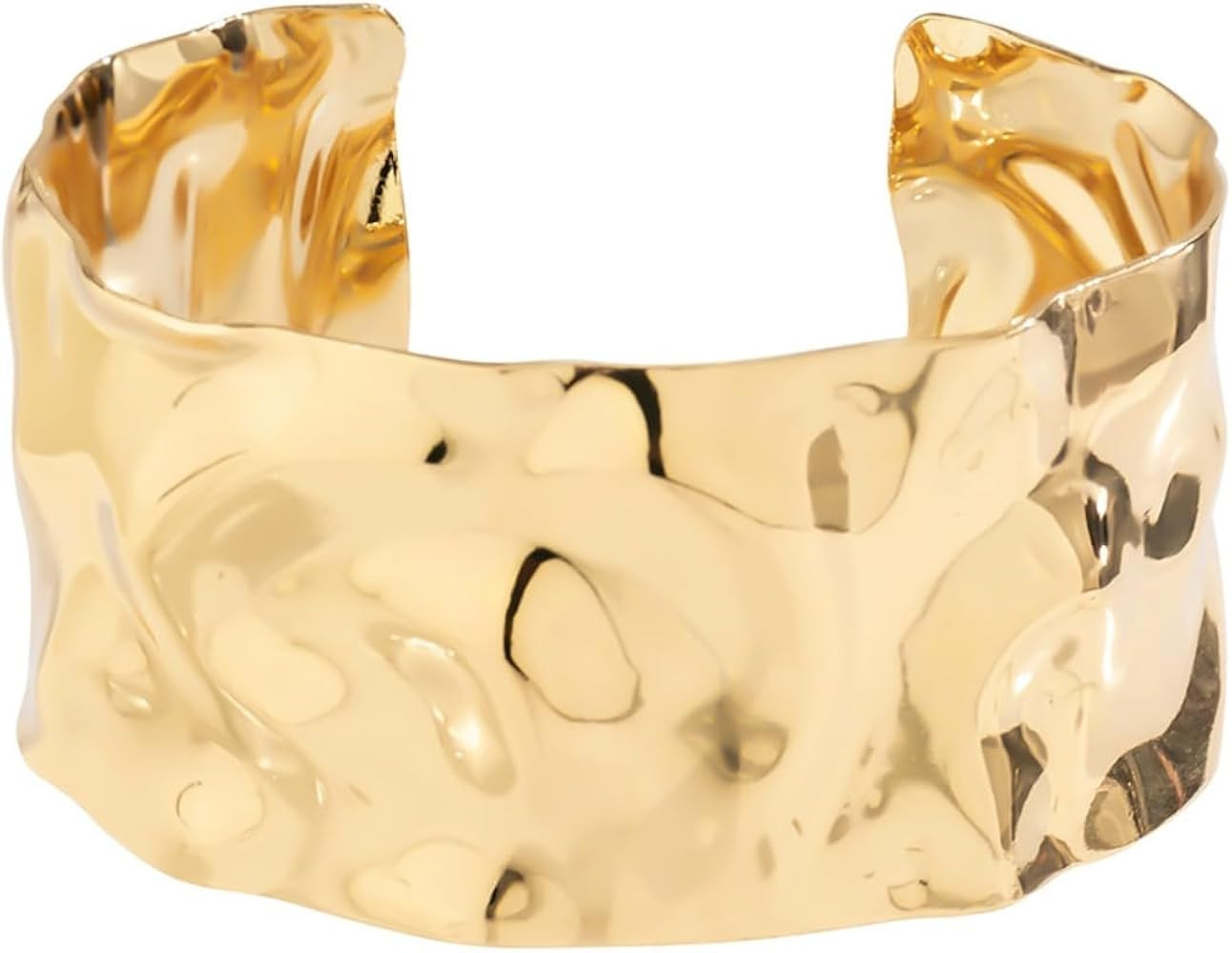 Wide Cuff Bracelet for Women Chunky Thick Hammered Concave Open Edge Arm Wrist Wrap Irregular Adj... | Amazon (US)