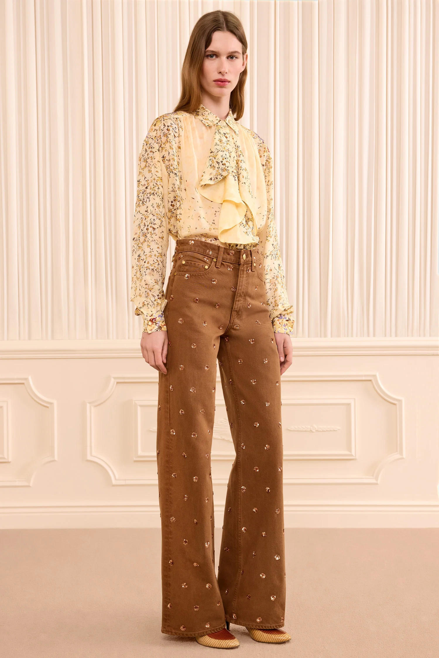 The Willow Embellished Wide Leg Jean - Embellished Umber | Ulla Johnson