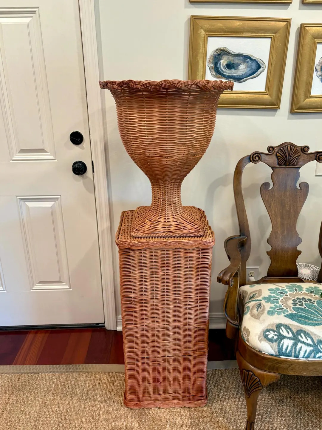 Handwoven Wicker Pedestal Base | Braided Plant Stand | Cherry Tea Ombre | Indoor or Outdoor - Ets... | Etsy (US)