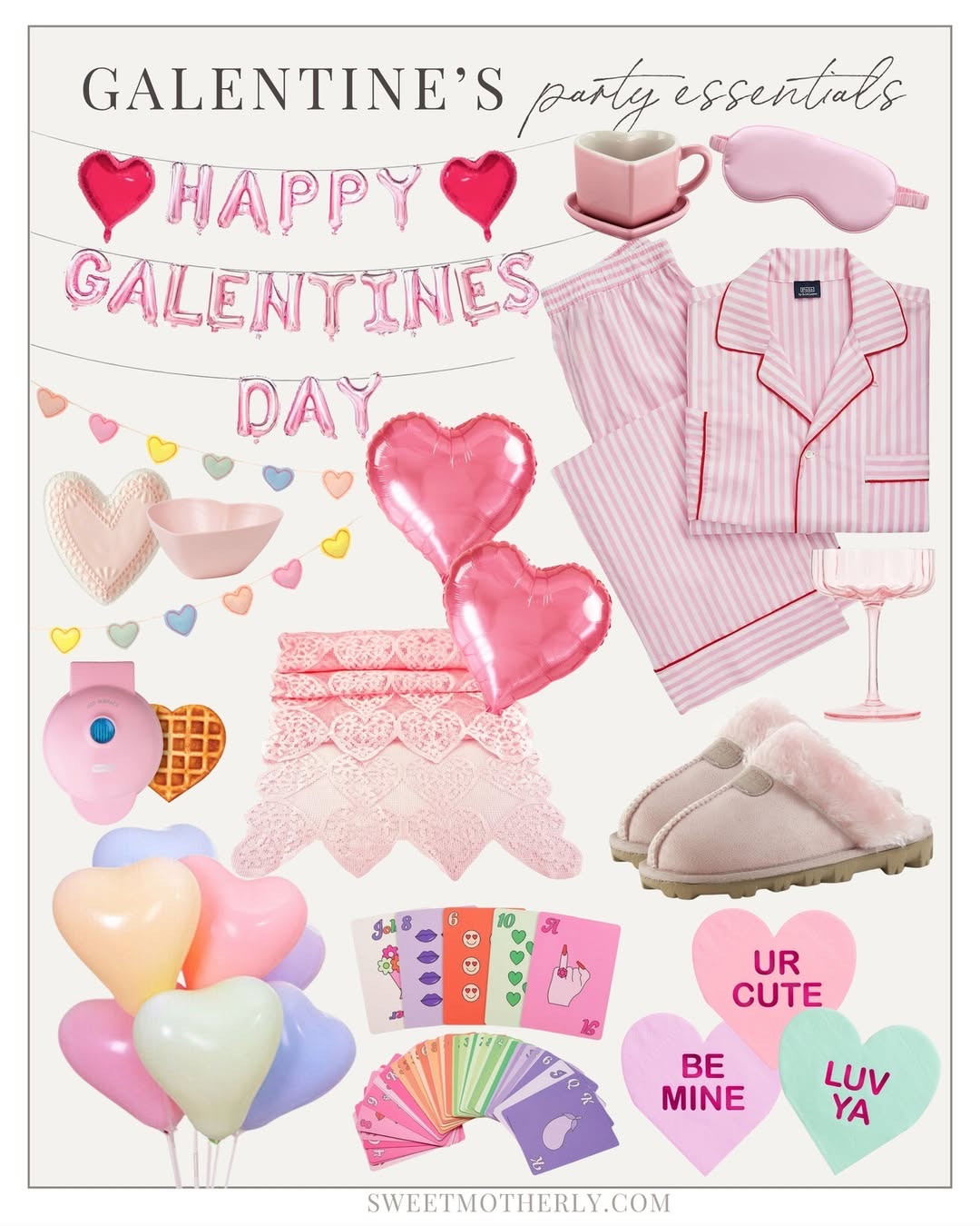 Galentine’s party essentials

Galentine’s party decorations
pink and red balloons
heart-shaped tableware
charcuterie board supplies
rosé and cocktail mixers
cute drinkware
photo booth props
candy and chocolate treats
fun party games
festive party favors

#LTKValentine #LTKSeasonal #LTKSaleAlert