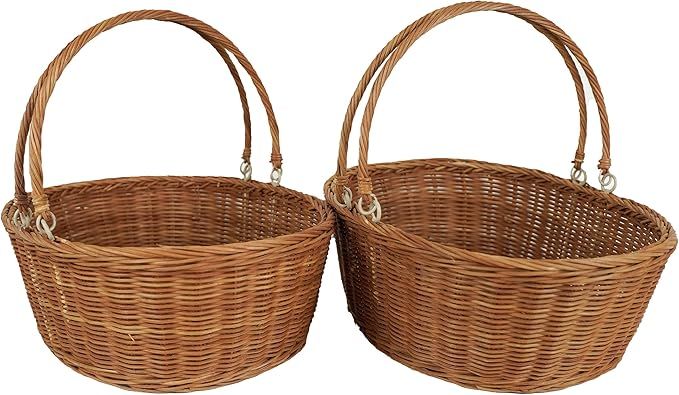 MANTEIV Set of 2 Rattan Fruit Basket with Handles - Natural Woven Kitchen Organizer Closet Storag... | Amazon (US)