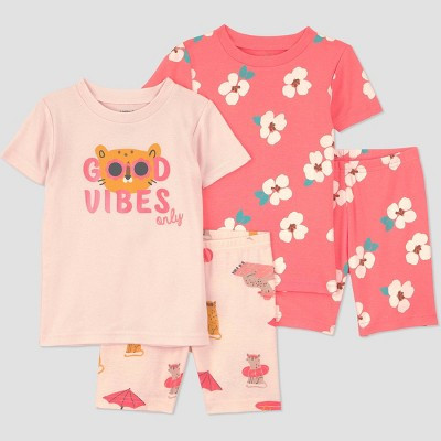 Carter's Just One You® Toddler Girls' 4pc Short Sleeve Leopard Cotton Pajama Set - Light Pink 5T | Target