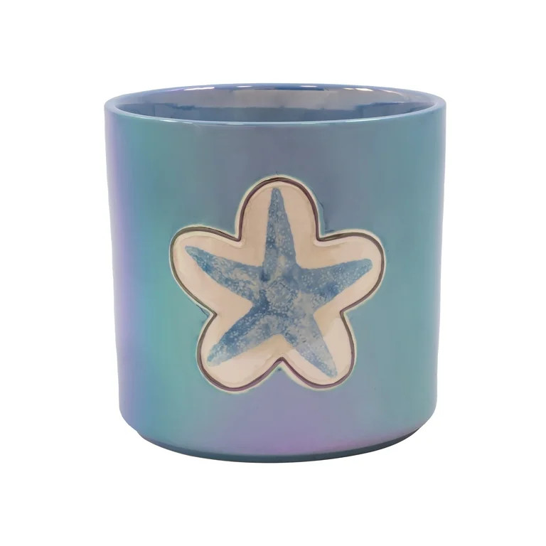 Mainstays 8.1" x 8.1" x 7.8" Round Blue Paradise Ceramic Starfish Planter | Walmart (US)