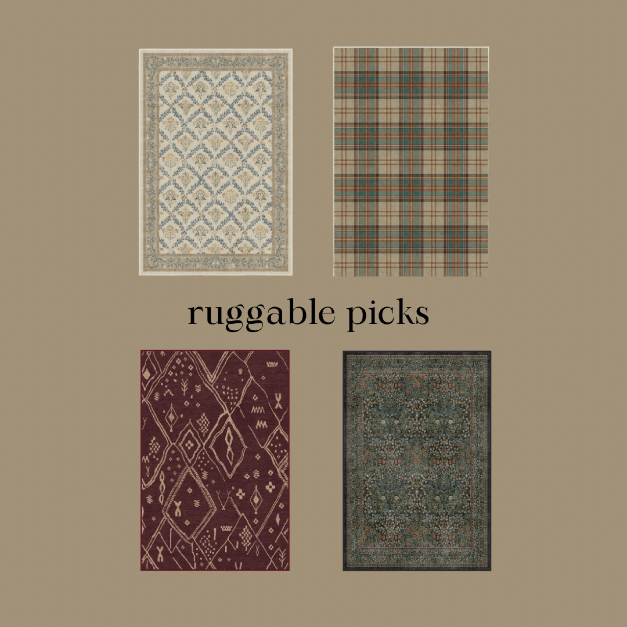 My top choices from Ruggable 🤎

Do you have a favorite? 

#arearugs
#homedecor
#interiordesign 
#myruggable

#LTKhome #LTKfindsunder50 #LTKfamily