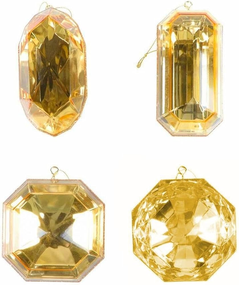 Vickerman 732090-4"-5" Gold Jewel Glitter Christmas Tree Ornament Assortment (4 Pack) (MT233208) | Amazon (US)