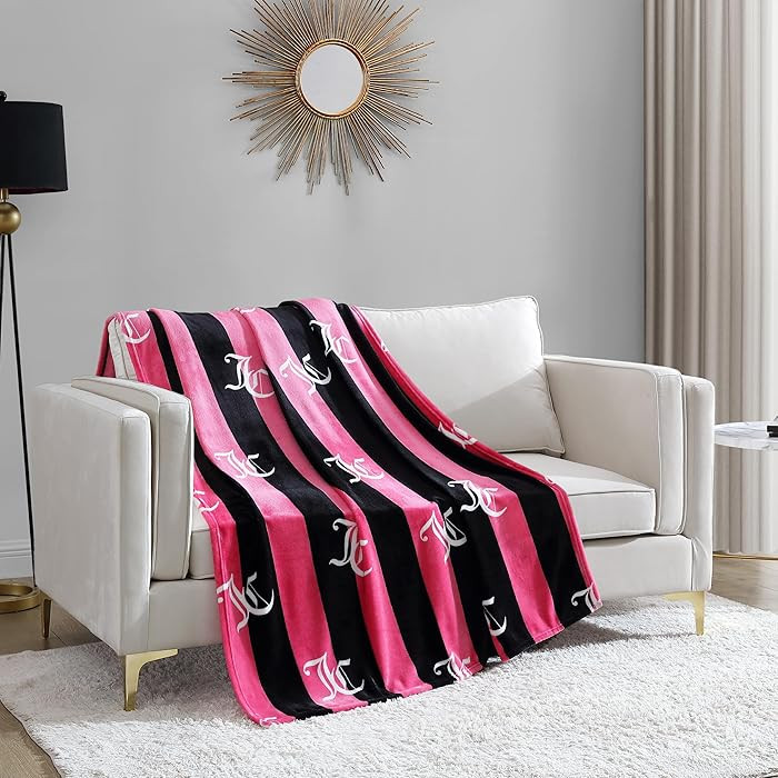 Juicy Couture Cabana Plush Hot Pink Striped 50"X70" Fuzzy Throw Blanket - Luxurious Microfiber Pl... | Amazon (US)