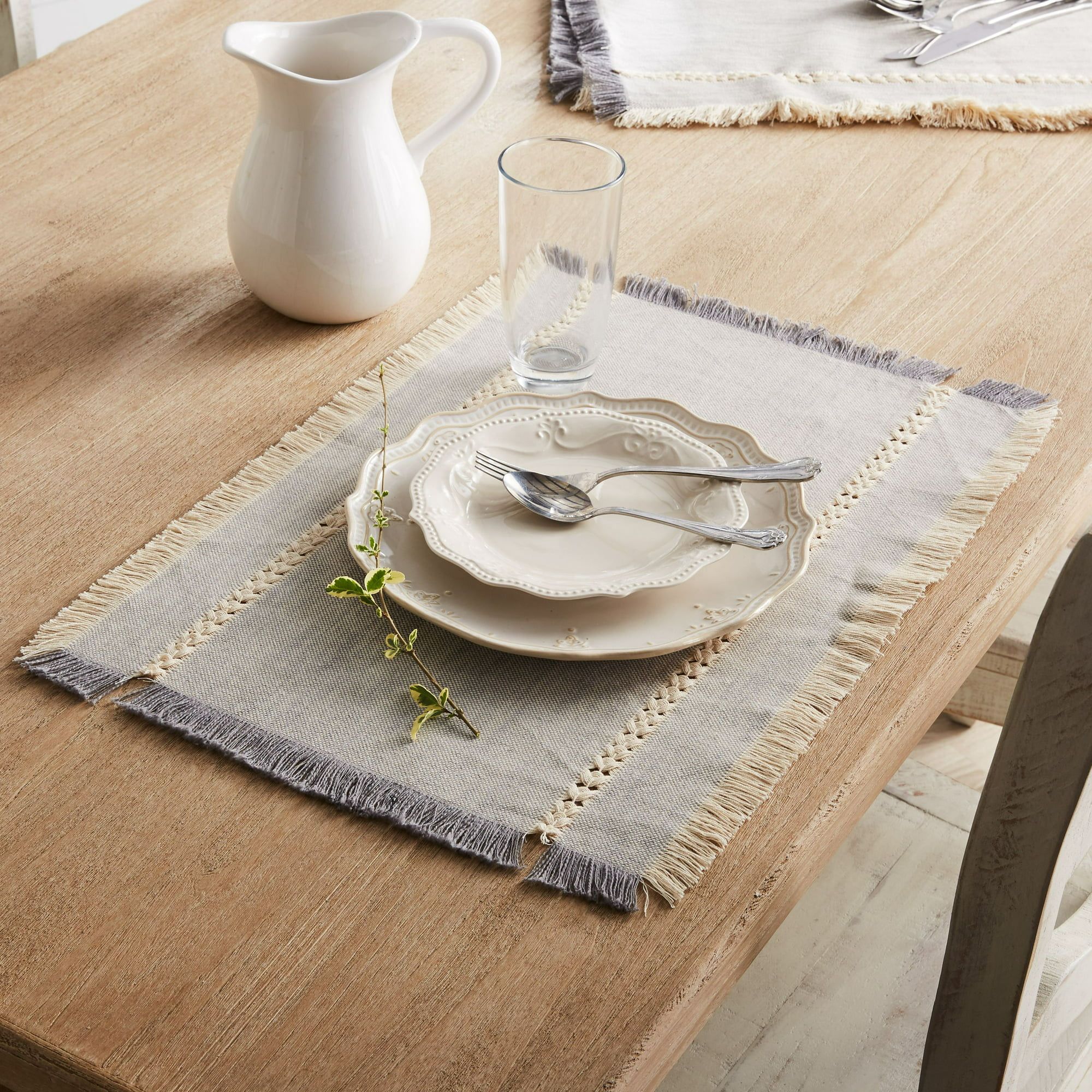 Better Homes & Gardens Woven Table Placemat with Fringe, Gray, 4 Piece Set | Walmart (US)