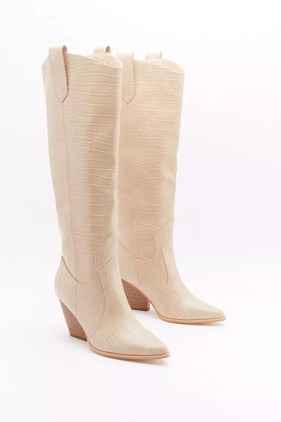 Knee High Faux Leather Croc Cowboy Boots | Nasty Gal US