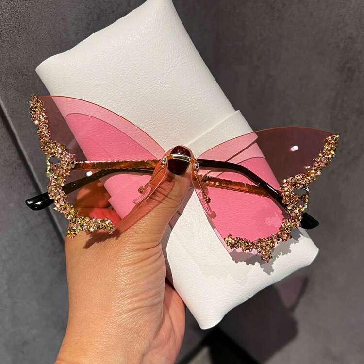 1pc Women's Luxury Handcrafted Rhinestone Embellished Butterfly Frame Fashion Glasses | SHEIN