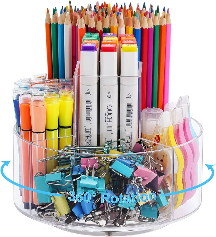 Marbrasse Acrylic Pen Holder, 360-degree Rotating Clear Pen Organizer for Desk, Desktop Stationer... | Amazon (US)
