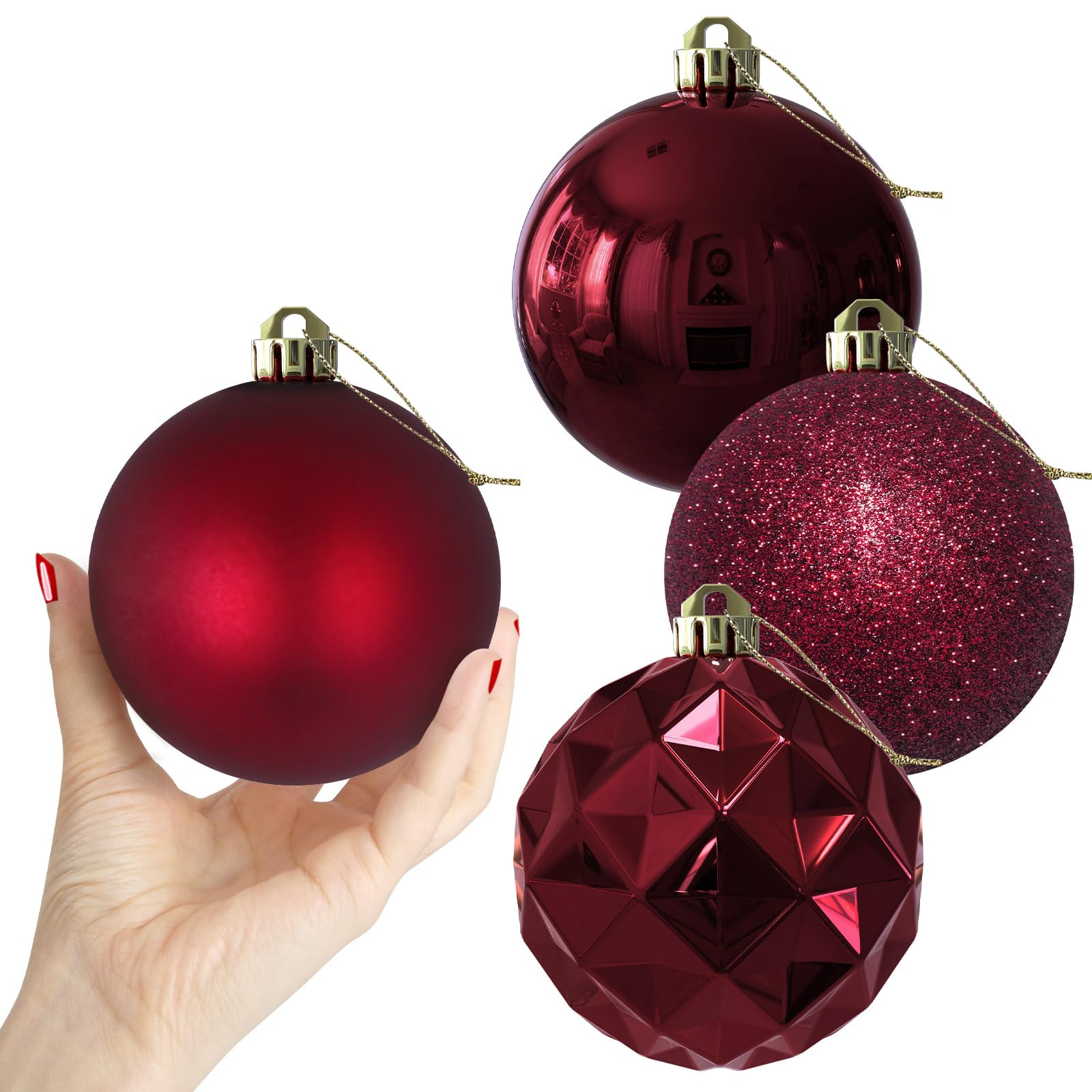 Maroon Large Christmas Balls-Christmas Tree Decoration Ornaments Shatterproof Hanging Balls for Hanukkah New Year Valentine Holiday Decorations Burgundy Wine Red Dark Red Ornaments-XL(4.0'')4PCS | Amazon (US)