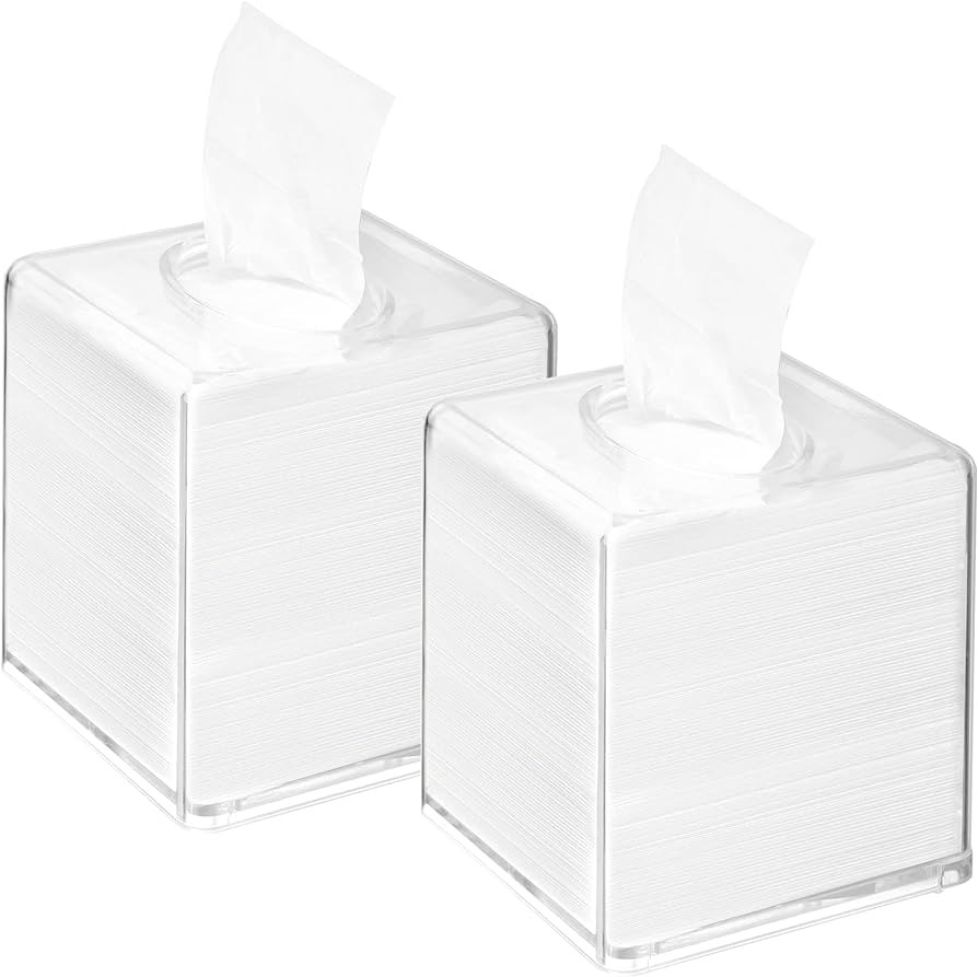 Yopay 2 Pack Square Tissue Dispenser Box, Clear Facial Acrylic Tissue Box Holder, Cover Napkin Or... | Amazon (US)