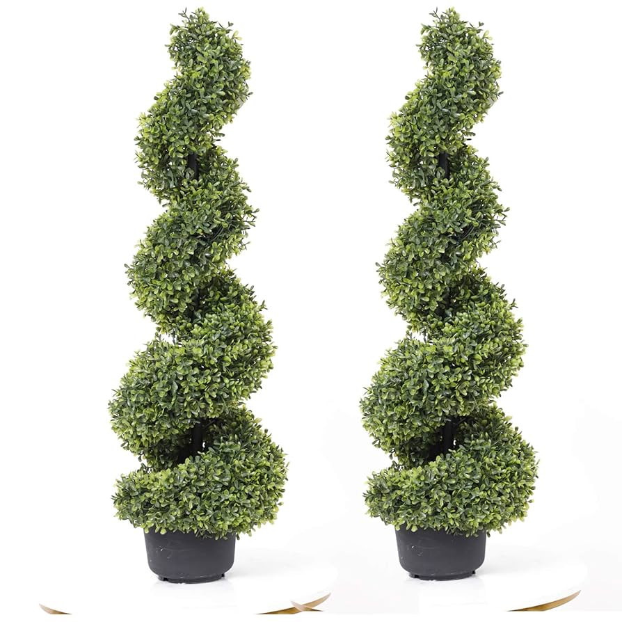 35 Inch Artificial Boxwood Topiary Tree Spiral Plants Fake Faux Plant Decor in Plastic Pot Green ... | Amazon (US)