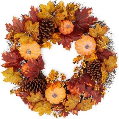 Best Choice Products 24in Artificial Fall Wreath, Autumn Thanksgiving Holiday Decoration w/ Pumpk... | Target