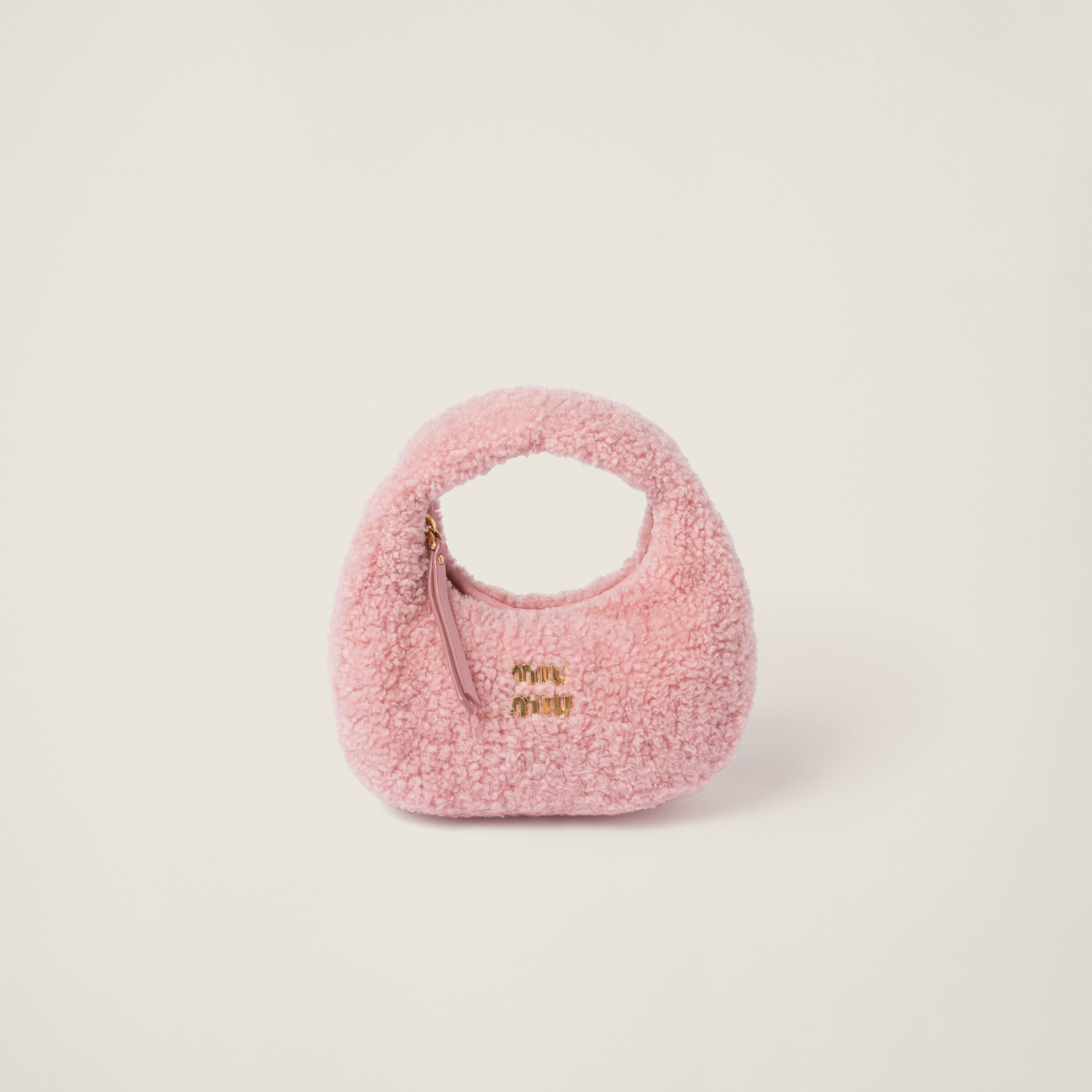 Pink Wander Shearling Hobo Bag With Leather Details | Miu Miu | Miu Miu US