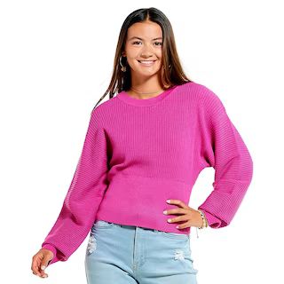 Juniors Pink Rose Crew Neck Pullover Sweater | Boscov's Department Stores