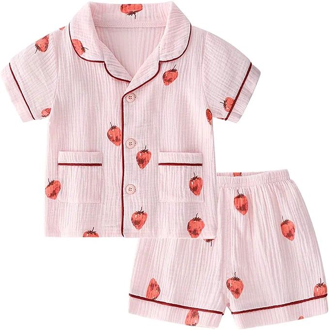 BINIDUCKLING Toddler Button Up Pajamas Summer Pjs for Girls Boys 18 Months - 9 Years | Amazon (US)