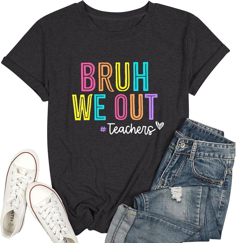 Bruh We Out Teachers Shirt Women Last Day of School Tee Shirt Schools Out for Summer Tshirt Casual Tops | Amazon (US)