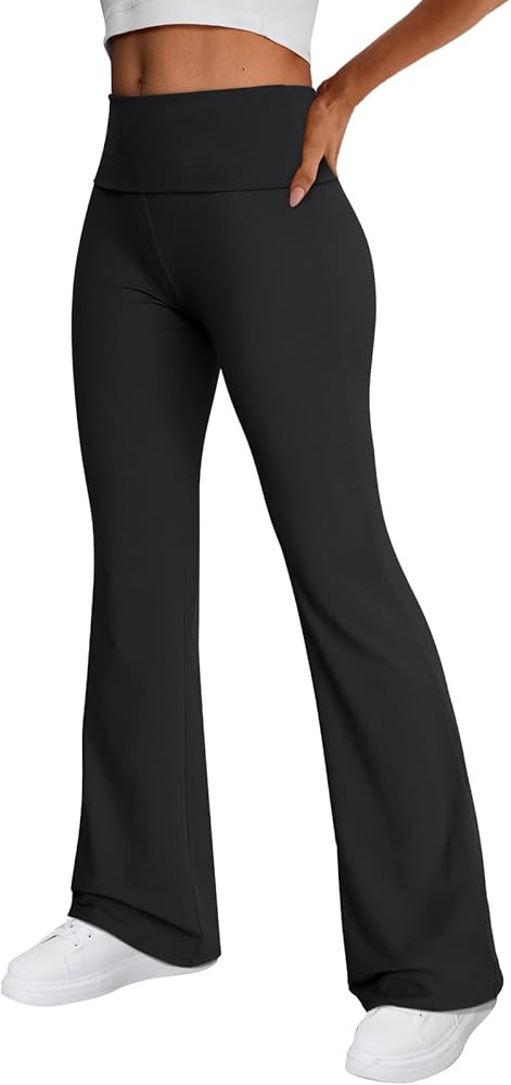 Trendy Queen Women's Wide Leg Yoga Pants Bootcut Workout Flare Leggings Trendy High Waisted Fold ... | Amazon (US)