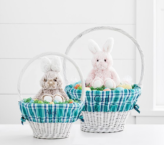 Green/Navy Nantucket Plaid Easter Basket Liner | Pottery Barn Kids