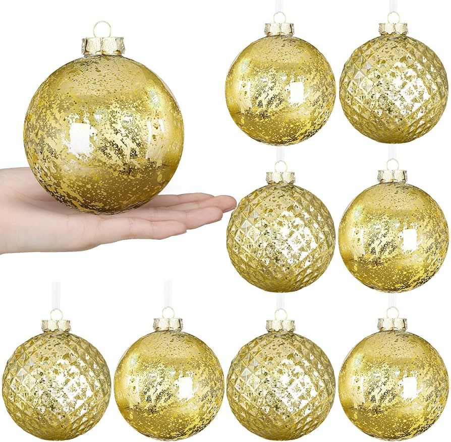 Syhood 8 Pcs 4" Large Christmas Balls Ornaments Shatterproof Christmas Tree Vintage Mercury Finis... | Amazon (US)