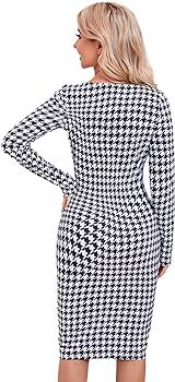 MakeMeChic Women's Casual Plaid Long Sleeve Elegant Wear to Work Bodycon Pencil Dress | Amazon (US)