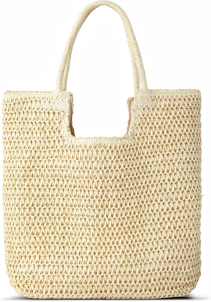 Straw Beach Bags for Women - Summer Woven Tote Bag Shoulder Handbags, Large Beach Bag for Women f... | Amazon (US)