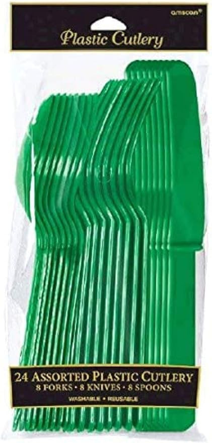 Festive Green Assorted Plastic Cutlery Set (24 Count) - Durable & Eco-Friendly Design - Perfect P... | Amazon (US)