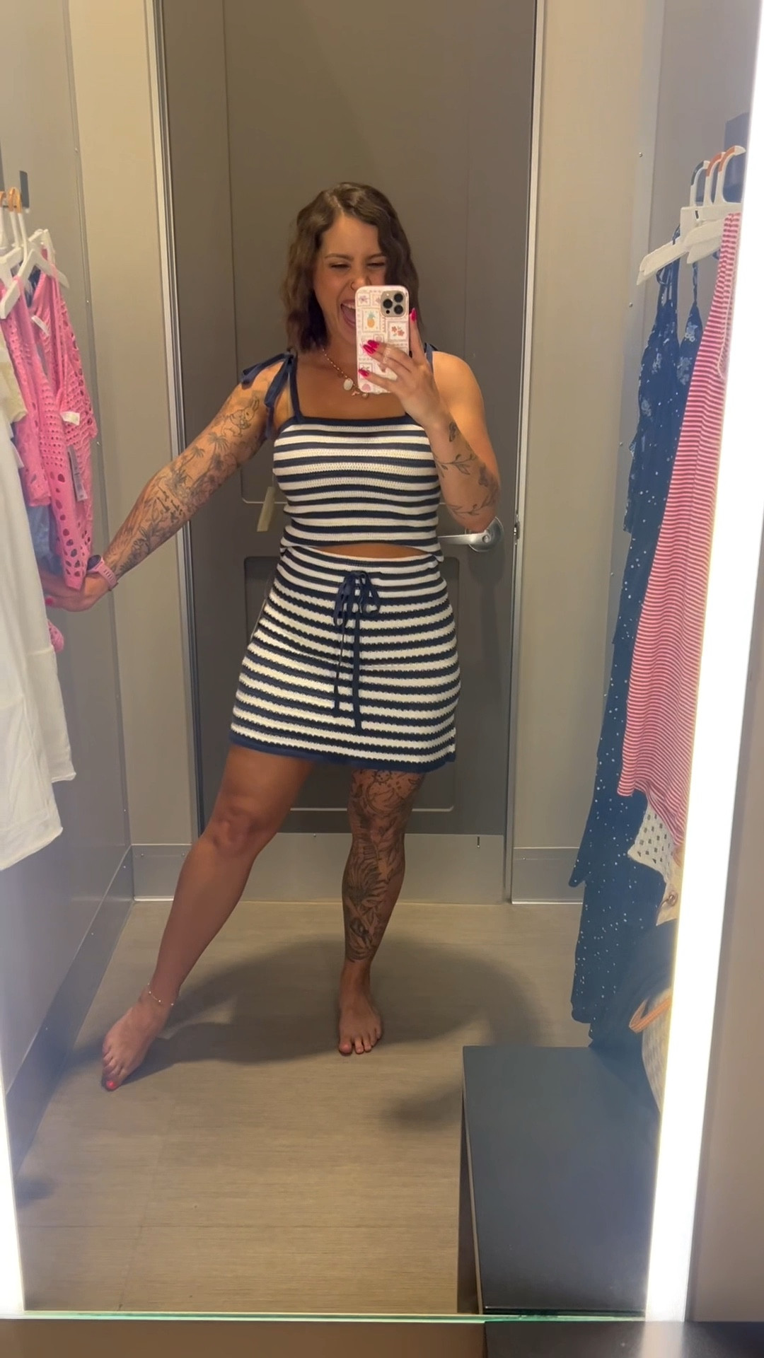 I love this stripe set! I think it’s good for vacation and/or the 4th of July 🇺🇸. Im wearing a small in both. Drawstring does work and the straps do tie 😍  

#LTKTravel #LTKSeasonal #LTKFestival