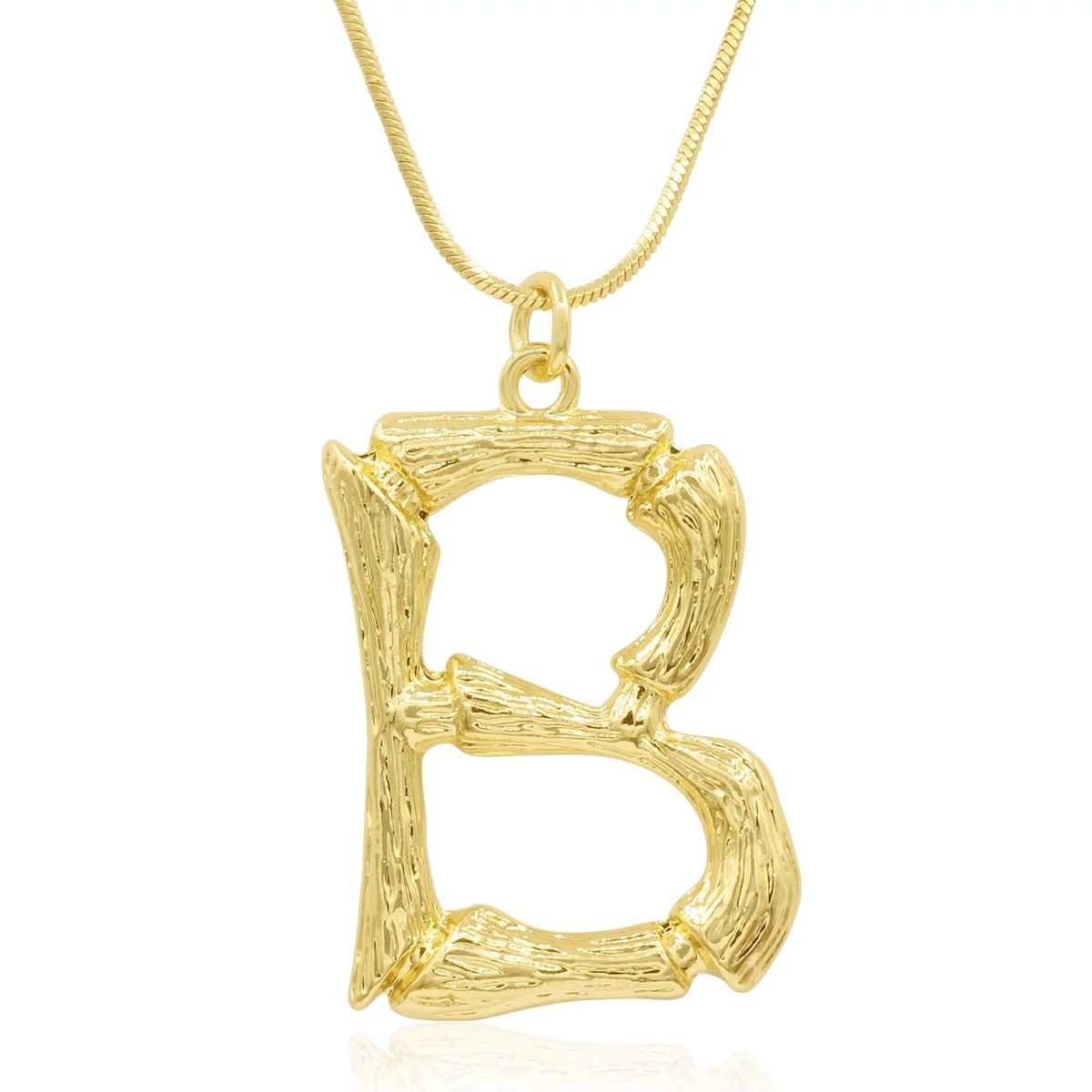 "B" Bamboo Initial Necklace In Gold Overlay, All Letters Available, Free 18 Inch Snake Chain, For... | Walmart (US)