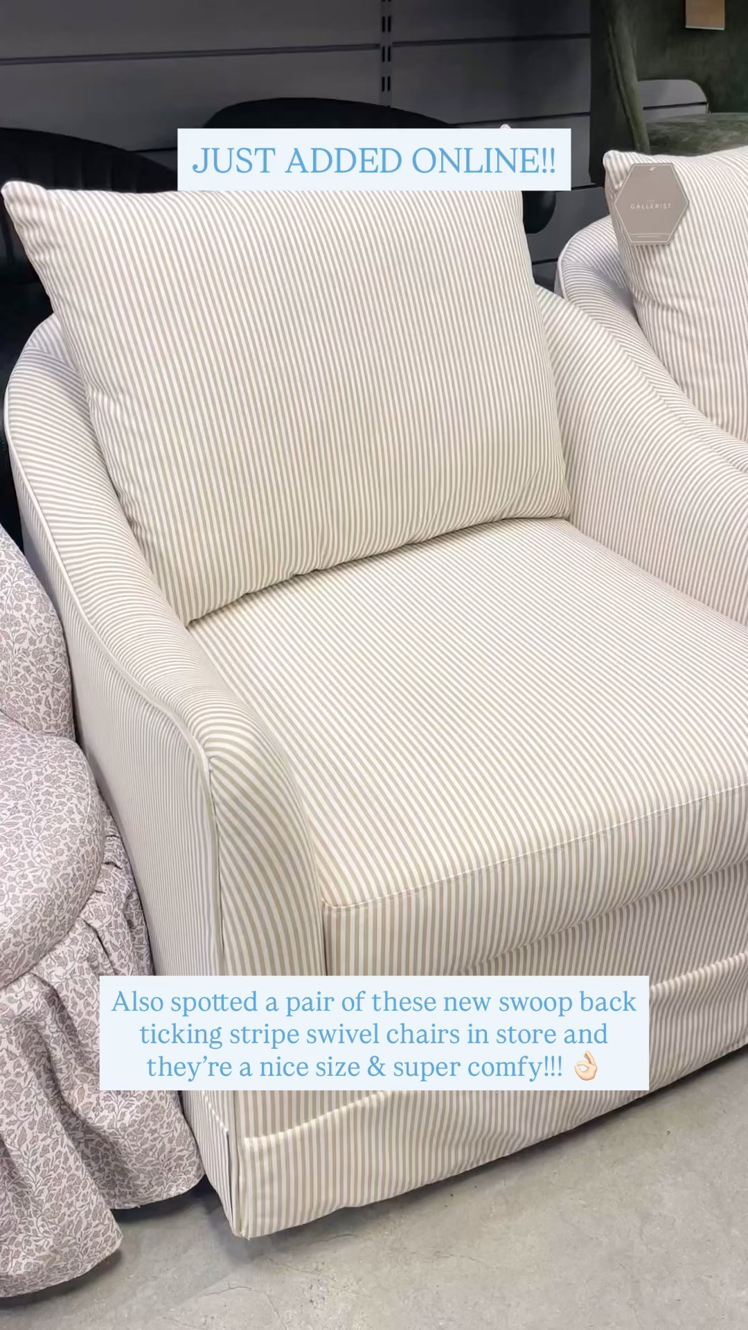 Tell me these don’t look like Serena & Lily or Pottery Barn!! 🤯 such a stunning swoop back, with large back pillow, nice medium size, comfy (yes, I did a sit test!! 🤣) and SWIVELS!!