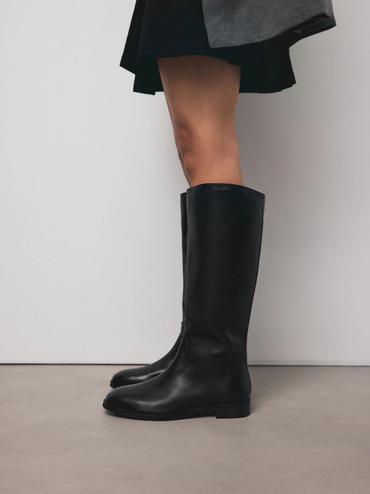 Black Leather Extra Wide Fit Forever Comfort® Flat Riding Boots | Next EU