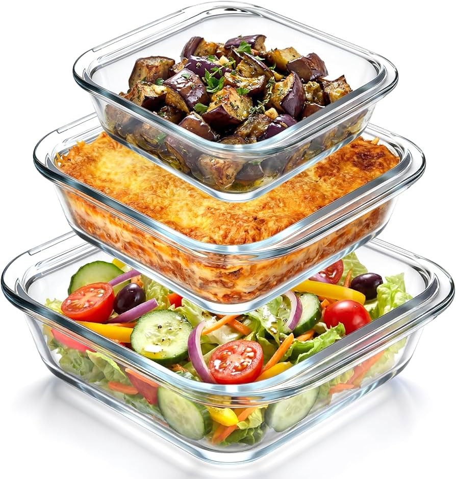 Domensi 3 Pcs 9x9 & 8x8 &7x7in Square Glass Baking Dish Set Deep Baking Pan Stackable Bakeware wi... | Amazon (US)