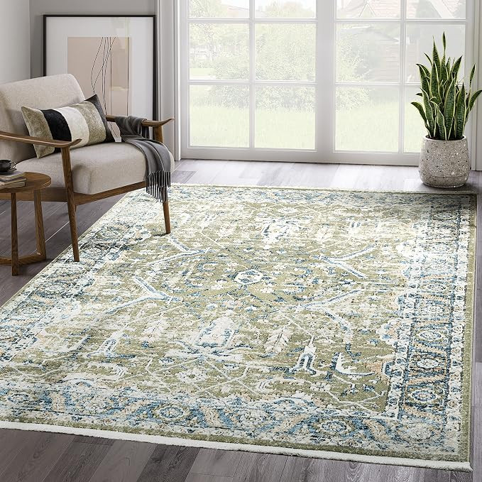 Abani Savoy Collection Area Rug - Intricate Blue/Green Vintage Design -5'3" x 7'6"' - Easy to Cle... | Amazon (US)