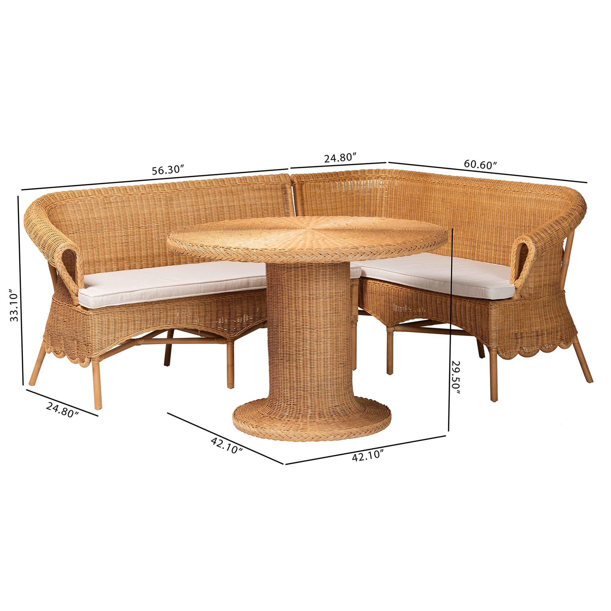 bali & pari Rashtin 3-Piece Rattan Dining Nook Set with Scalloped Edges and Braided Detailing, Li... | Amazon (US)