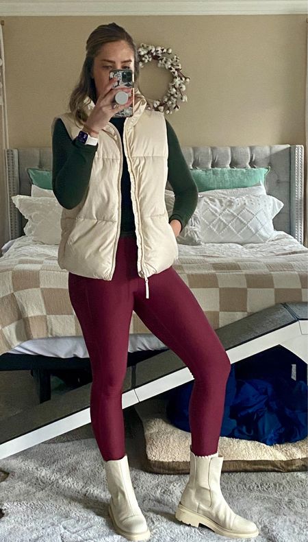 Fabletics leggings | cold weather leggings | old navy fashion | puffer vest | white puffer vest | winter outfit | Athleta fashion | green long sleeve top | cozy socks | Sam Edelman boots | white Chelsea boots | Amazon fashion | winter outfit idea | outfit for running errands | altheisure wear | athleisure outfit

Leggings - size medium long
Top - size medium
Vest - medium tall
Boots - size 11

#LTKstyletip #LTKSeasonal #LTKfindsunder100