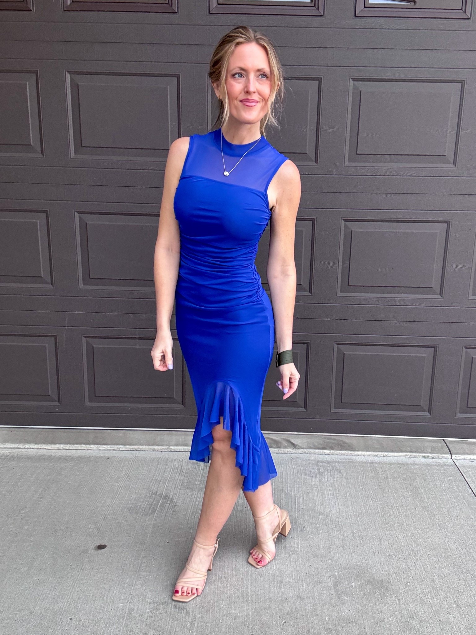 Obsessed with this royal blue mesh bodycon dress! 💙 This would be perfect as a wedding guest dress or for a spring and summer event! Wearing a small.

As an Amazon Influencer I earn commission on qualifying purchases.

Royal blue dress, dress with ruffles, mesh dress, spring outfit idea 2026, mom stylee

#LTKOver40 #LTKootd #LTKMidsize