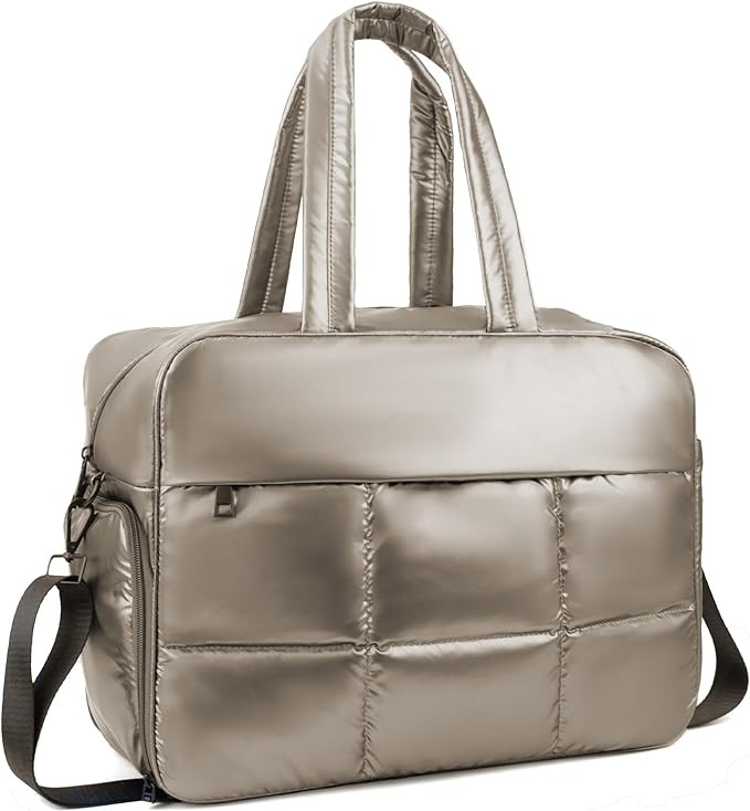 Weekender Fluffy Bag Quilted Nylon Puffer Tote Bag Personal Item Bag for Airlines Overnight Bag G... | Amazon (US)